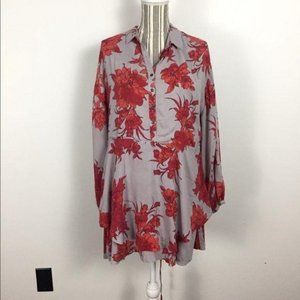 Free People Dress XS Gray red floral long sleeve